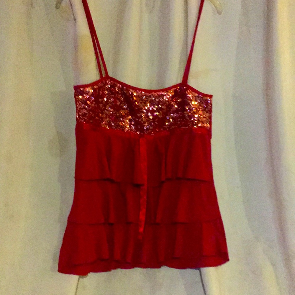 Red sequins ruffle top